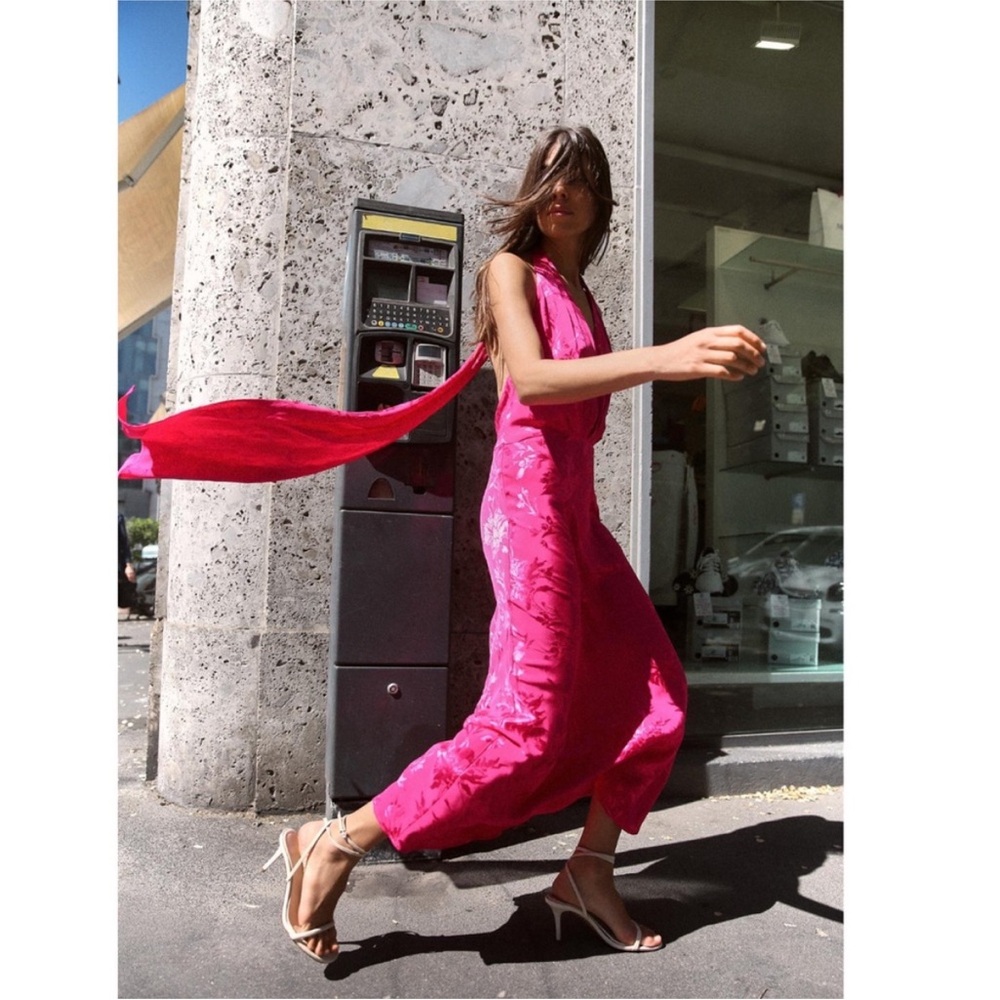 Zara Jacquard Halter Tie Dress